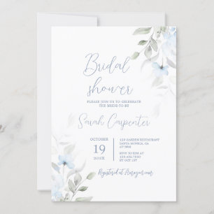 Invitation Fête des mariées florale bleu poussiéreux