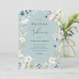 Invitation Fête des mariées florale bleu poussiéreux