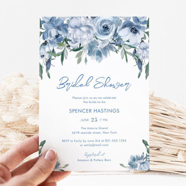 Invitation Fête des mariées florale bleu-poussiéreux moderne (Créateur téléchargé)