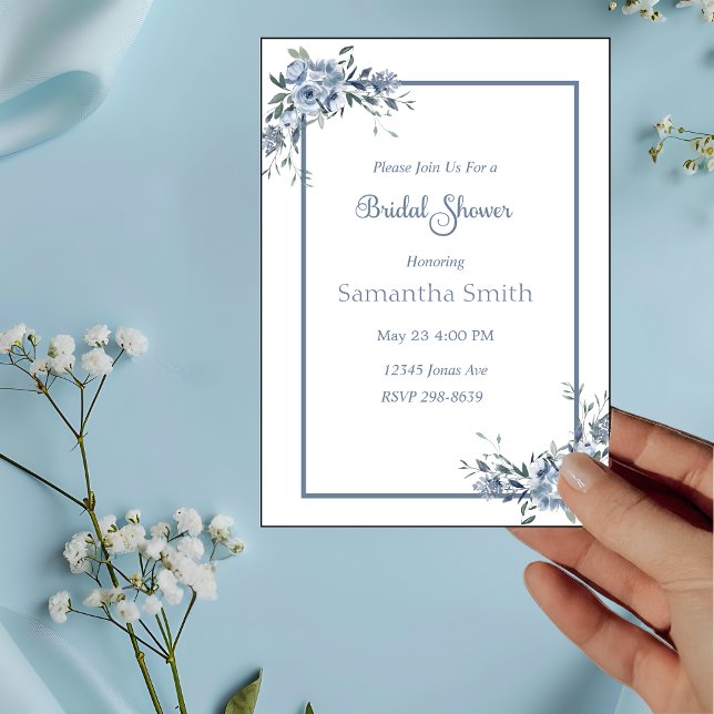 Invitation Fête des mariées florale bleu-poussiéreux moderne (Créateur téléchargé)