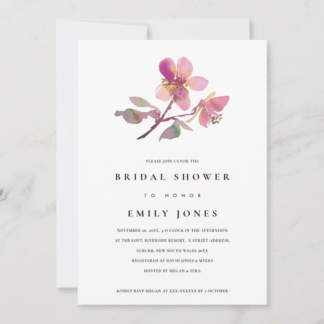 INVITATION FÊTE DES MARIÉES FLORALE BLUSH CHERRY B (Devant)