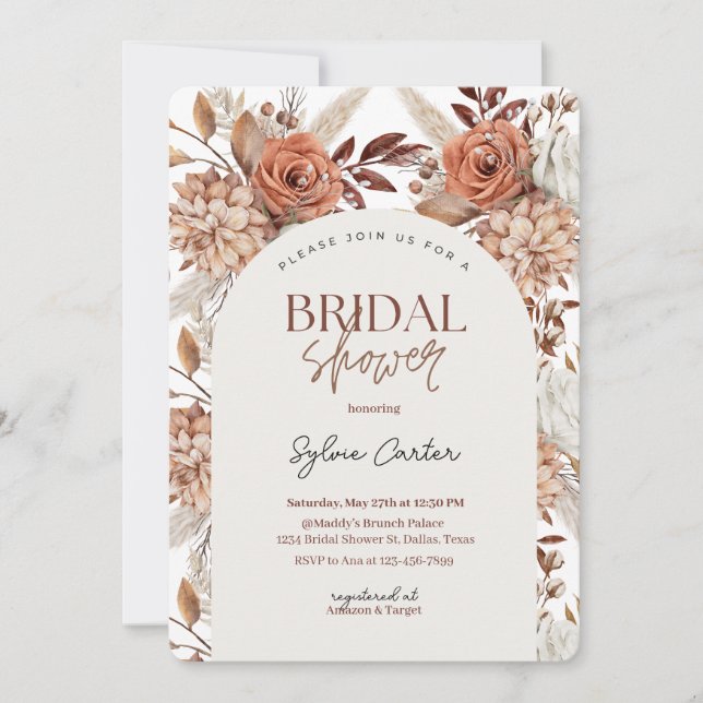 Invitation Fête des mariées florale Boho (Devant)