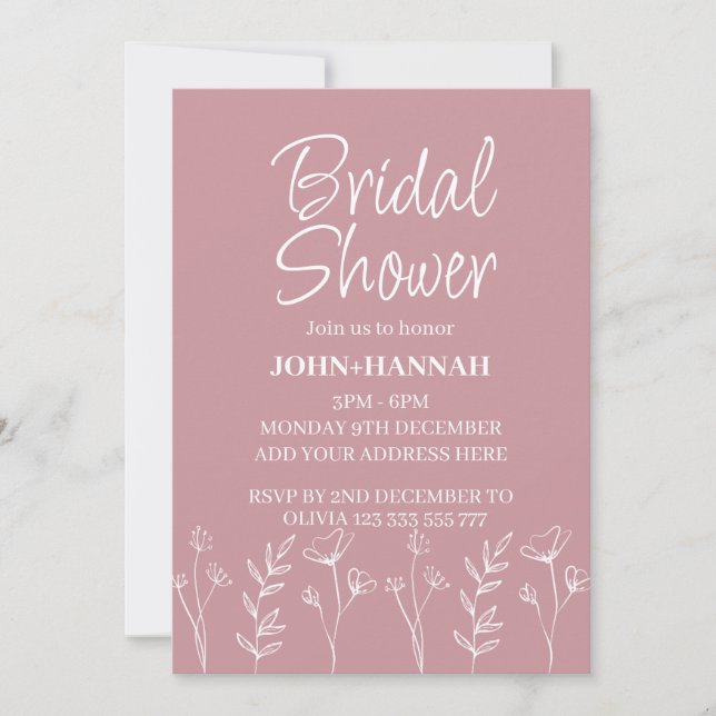Invitation Fête des mariées florale Boho Blush rose personnal (Devant)