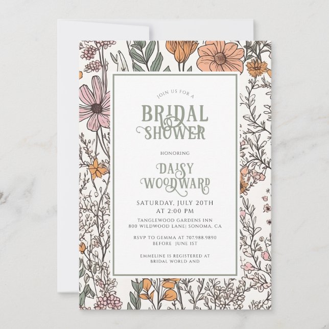 Invitation Fête des mariées florale Boho rustique (Devant)