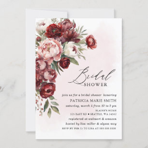 Invitation Fête des mariées florale Burgundy rose moderne