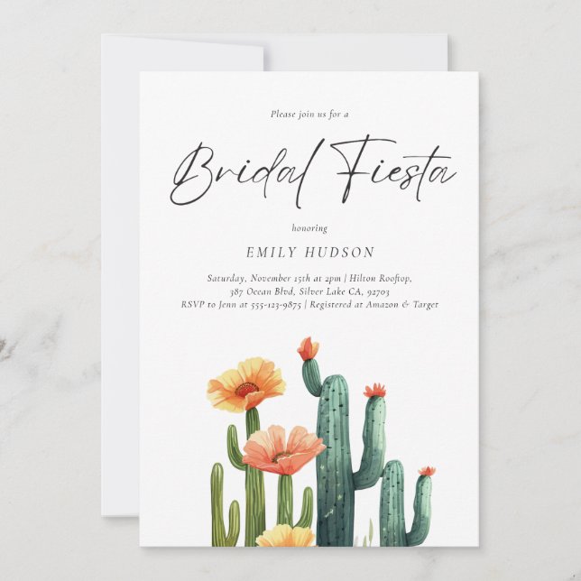 Invitation Fête des mariées florale Cactus Fiesta (Devant)