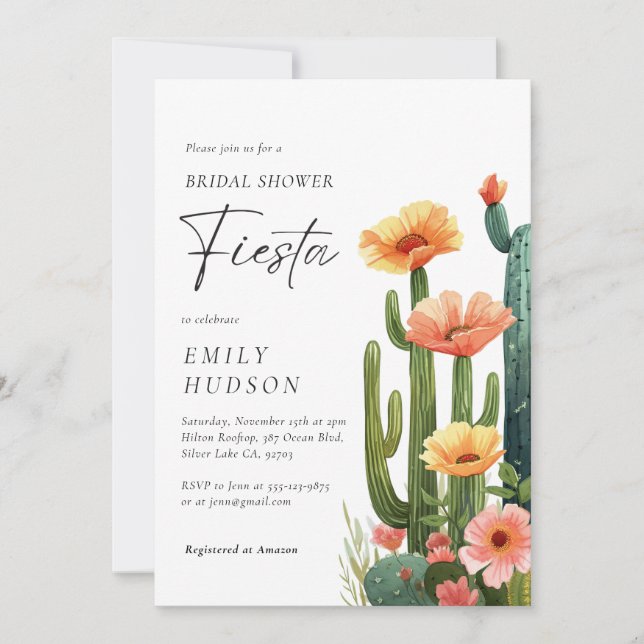 Invitation Fête des mariées florale Cactus Fiesta (Devant)