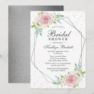 Invitation Fête des mariées florale chic géométrique en argen