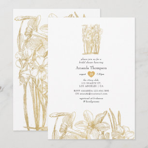 Invitation Fête des mariées florale chic or