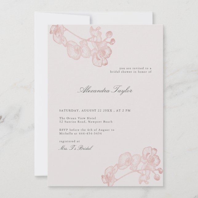 Invitation Fête des mariées florale classique et élégante d'e (Devant)