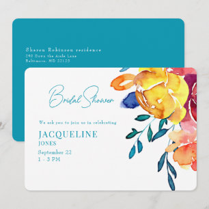 Invitation Fête des mariées florale couleur rétro Turquoise