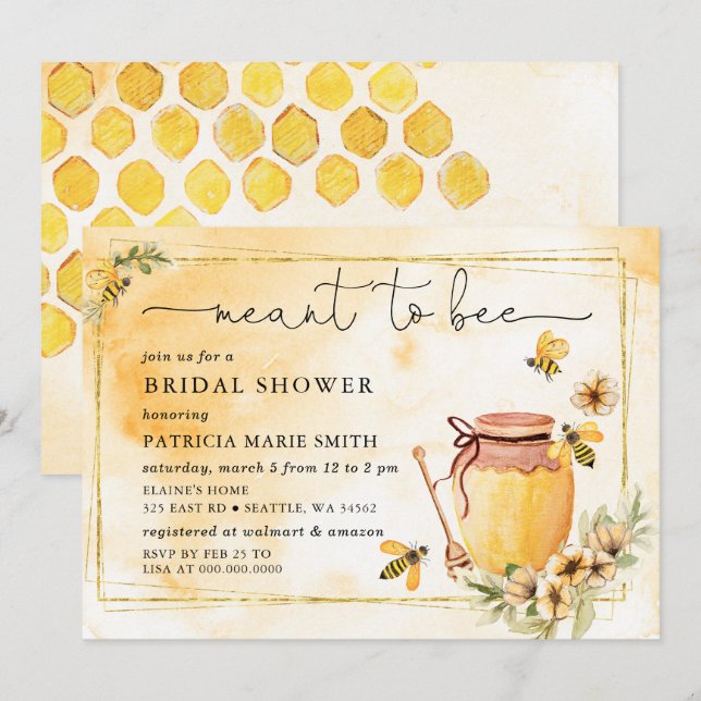Invitation Fête des mariées Florale D'Abeille De Miel (Devant / Derrière)