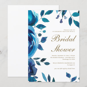 Invitation Fête des mariées florale d'aquarelle bleue