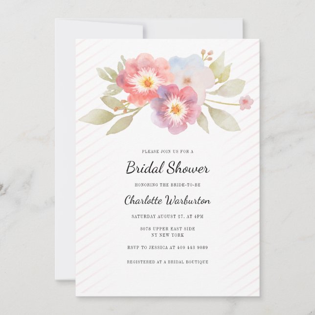 Invitation Fête des mariées florale d'aquarelle moderne (Devant)