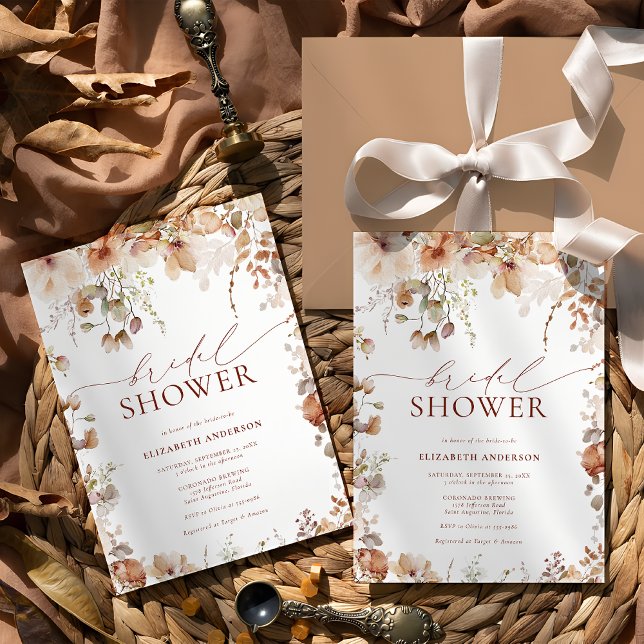 Invitation Fête des mariées florale de Boho neutre rustique (Créateur téléchargé)