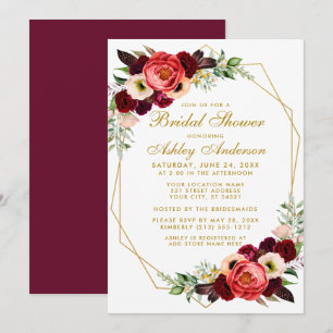Invitation Fête des mariées florale de Bourgogne Boho Invitat