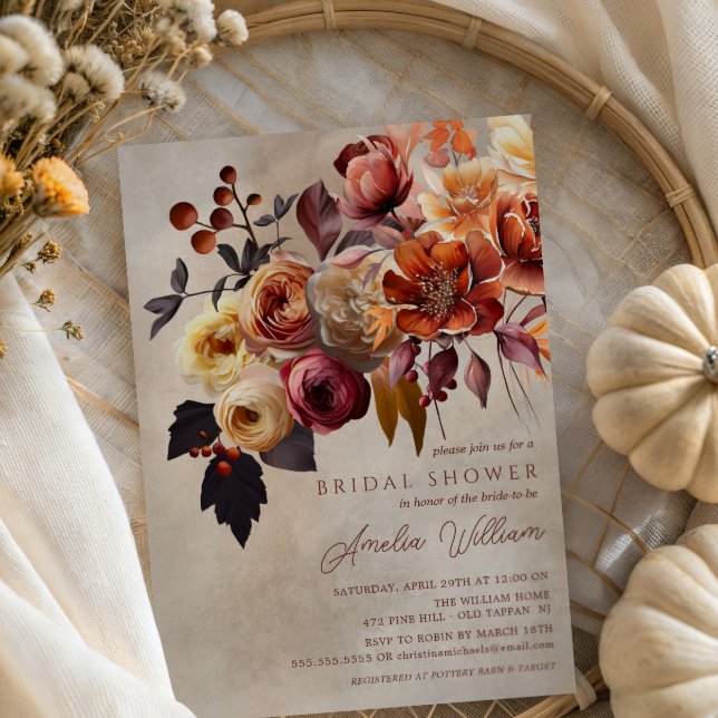 Invitation Fête des mariées florale de l'automne de Boho (Créateur téléchargé)