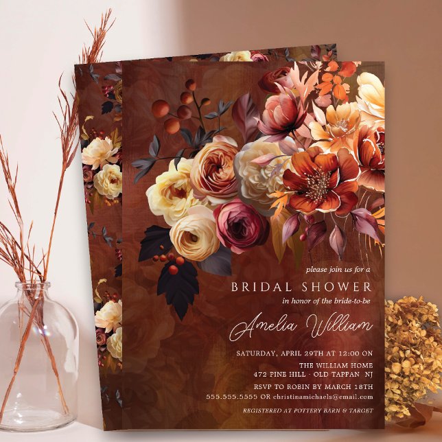 Invitation Fête des mariées florale de l'automne de Boho (Créateur téléchargé)