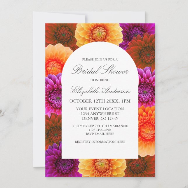 Invitation Fête des mariées florale de l'automne de Dahlia (Devant)