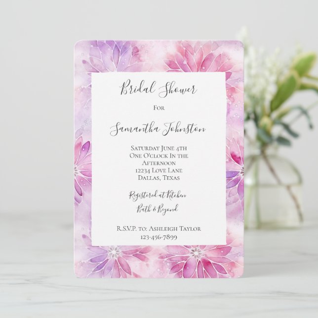 Invitation Fête des mariées florale de lavande rose chic (Debout devant)