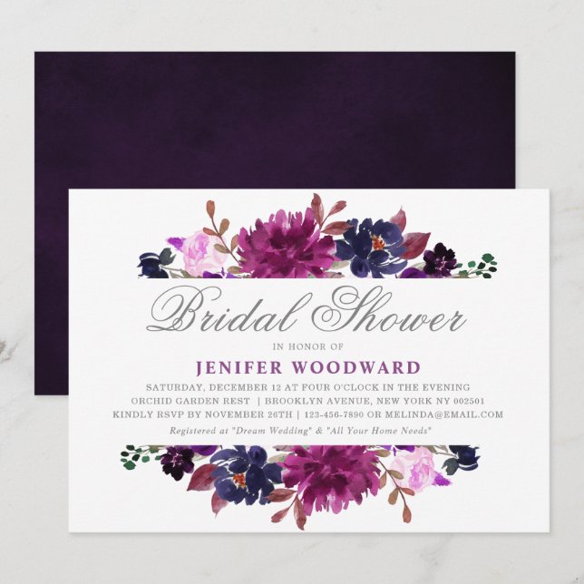Invitation Fête des mariées florale de lavande violette Boho (Devant / Derrière)