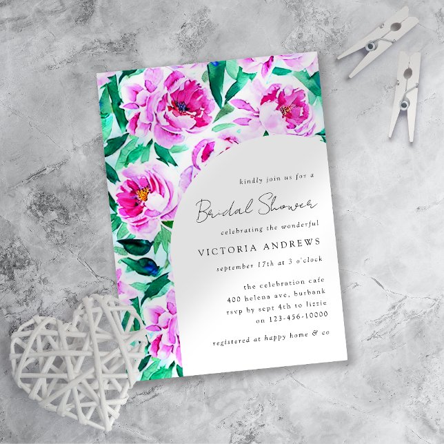 Invitation Fête des mariées florale de Peony rose (Créateur téléchargé)