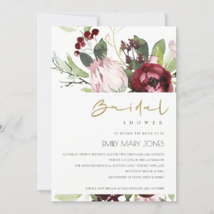 INVITATION FÊTE DES MARIÉES FLORALE DE PROTÉA BURGUNDÉ ROSE B