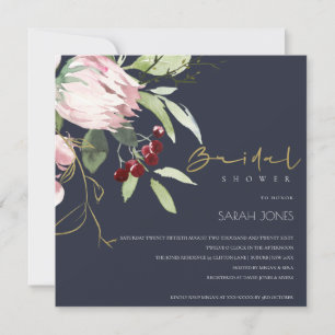 INVITATION FÊTE DES MARIÉES FLORALE DE PROTÉA ROSE GRIS