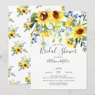 Invitation Fête des mariées florale de tournesol jaune