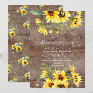 Invitation Fête des mariées florale de tournesol jaune rustiq