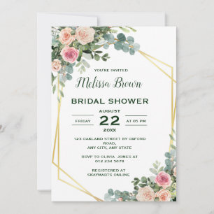 Invitation Fête des mariées florale d'Eucalyptus rose pâle
