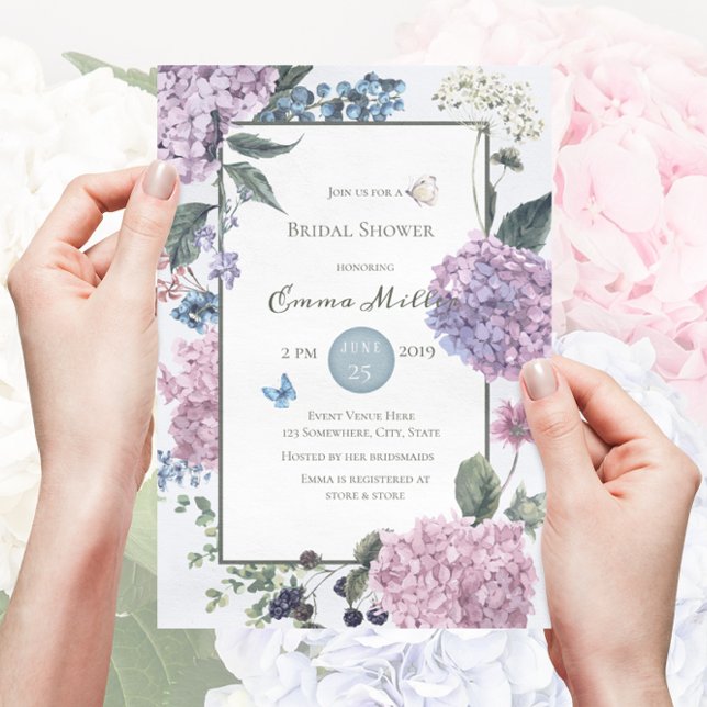 Invitation Fête des mariées florale d'Hydrangea peinte à la m (Créateur téléchargé)