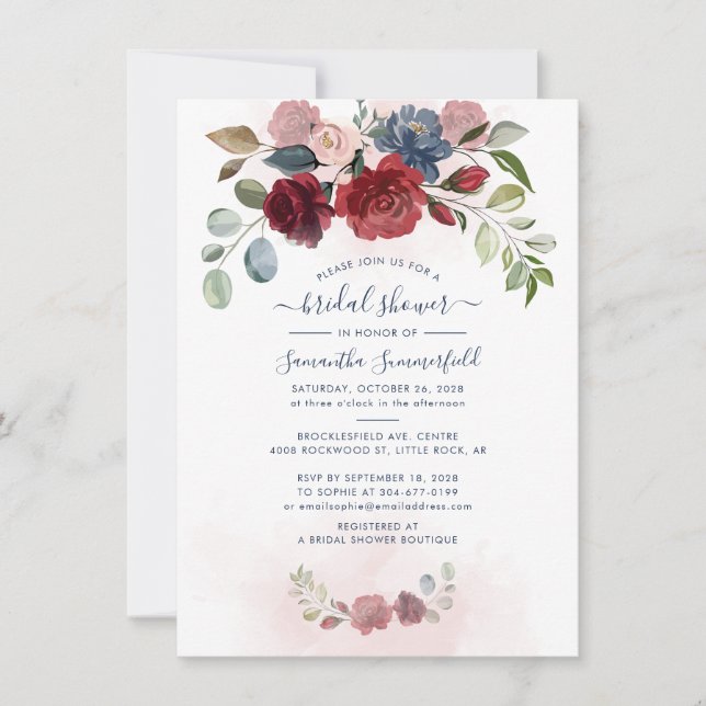 Invitation Fête des mariées Florale Dusty Blue Greenery (Devant)