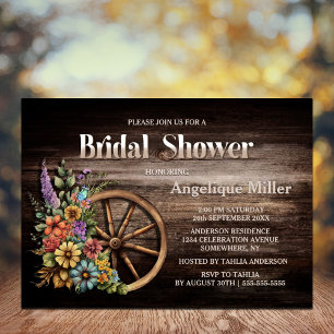 Invitation Fête des mariées Florale en bois rustique