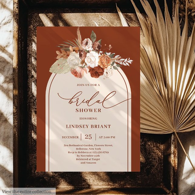 Invitation Fête des mariées florale en cuivre rustique Pampas (Rustic Copper Pampas Grass Floral Bridal Shower Card)