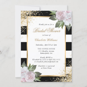 Invitation Fête des mariées florale en or blanc noir rose