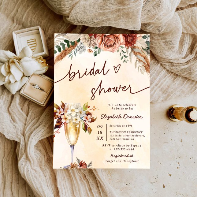 Invitation Fête des mariées Florale en terre cuite Boho (Créateur téléchargé)