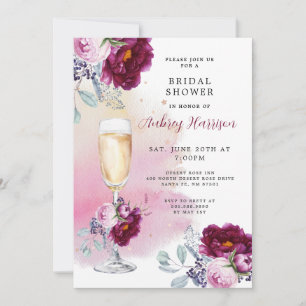 Invitation Fête des mariées Florale en verre de Champagne