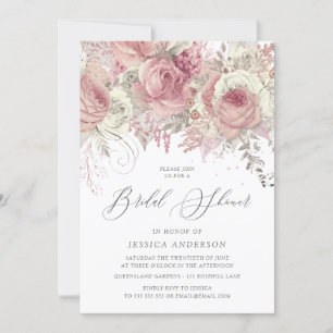 Invitation Fête des mariées florale enchaînée argent et blanc
