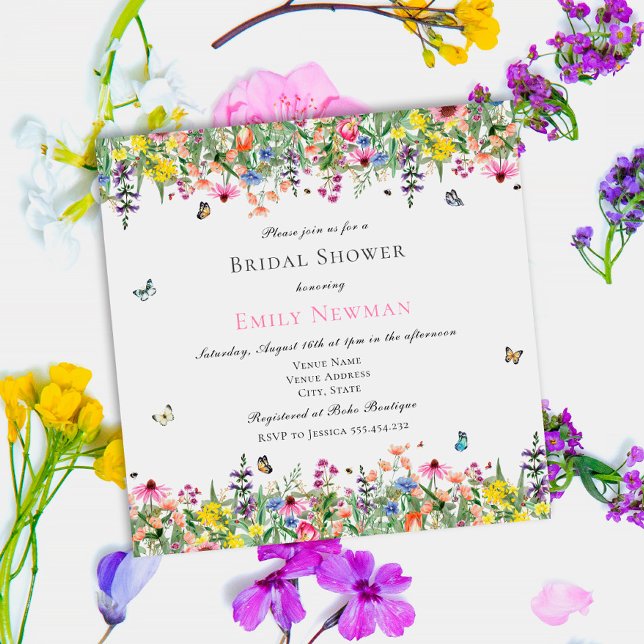 Invitation Fête des mariées florale Fleur sauvage Boho modern (Créateur téléchargé)
