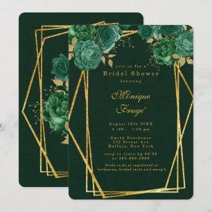 Invitation Fête des mariées florale géométrique Emerald Green