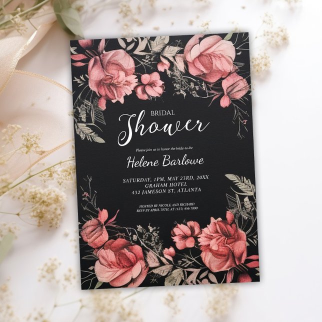 Invitation Fête des mariées florale gothique foncée (Gothic Dark Moody Floral Bridal Shower Invitation)