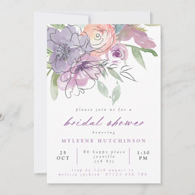 Invitation Fête des mariées florale Lilac Spring (Devant)