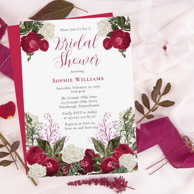 Invitation Fête des mariées florale Magenta luxuriante (Créateur téléchargé)