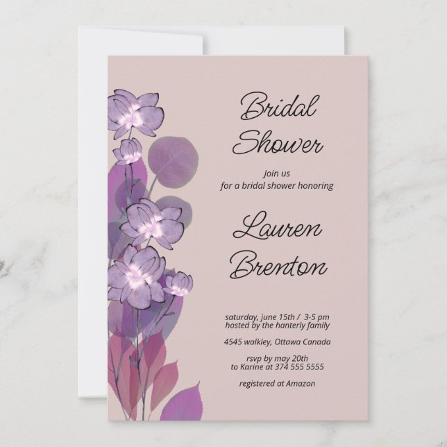 Invitation Fête des mariées florale mauve pourpre (Devant)