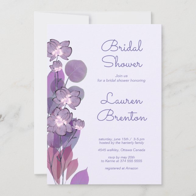 Invitation Fête des mariées florale mauve pourpre (Devant)