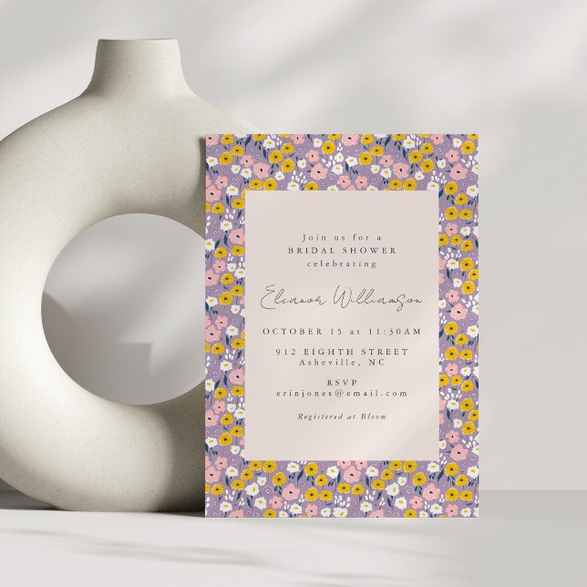 Invitation Fête des mariées florale mignonne violet rose (Créateur téléchargé)