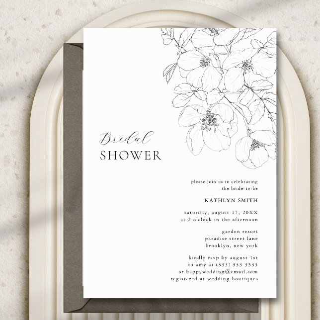 Invitation Fête des mariées florale minimaliste noir et blanc (Créateur téléchargé)