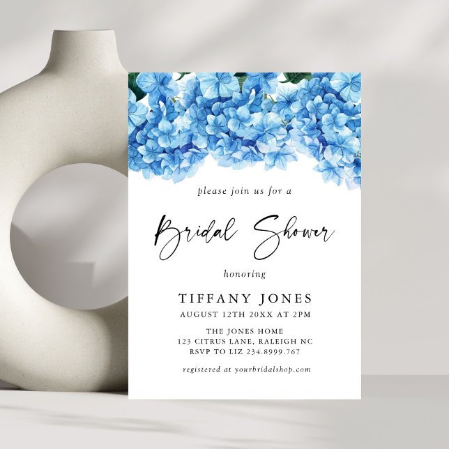 Invitation Fête des mariées florale moderne Blue Hydrangea (Créateur téléchargé)