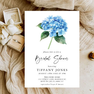 Invitation Fête des mariées florale moderne Blue Hydrangea